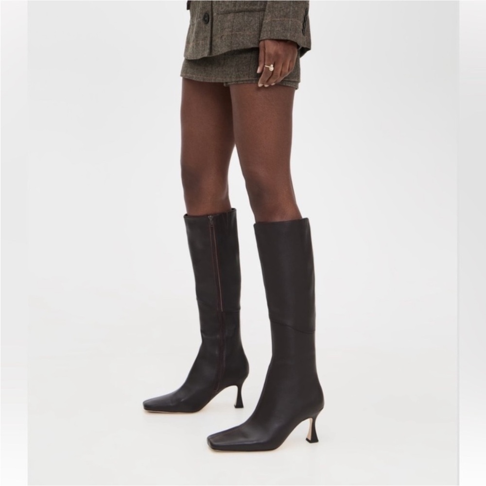 Tony Bianco Fantasy Square Toe Heeled Boots in chocolate nappa leather